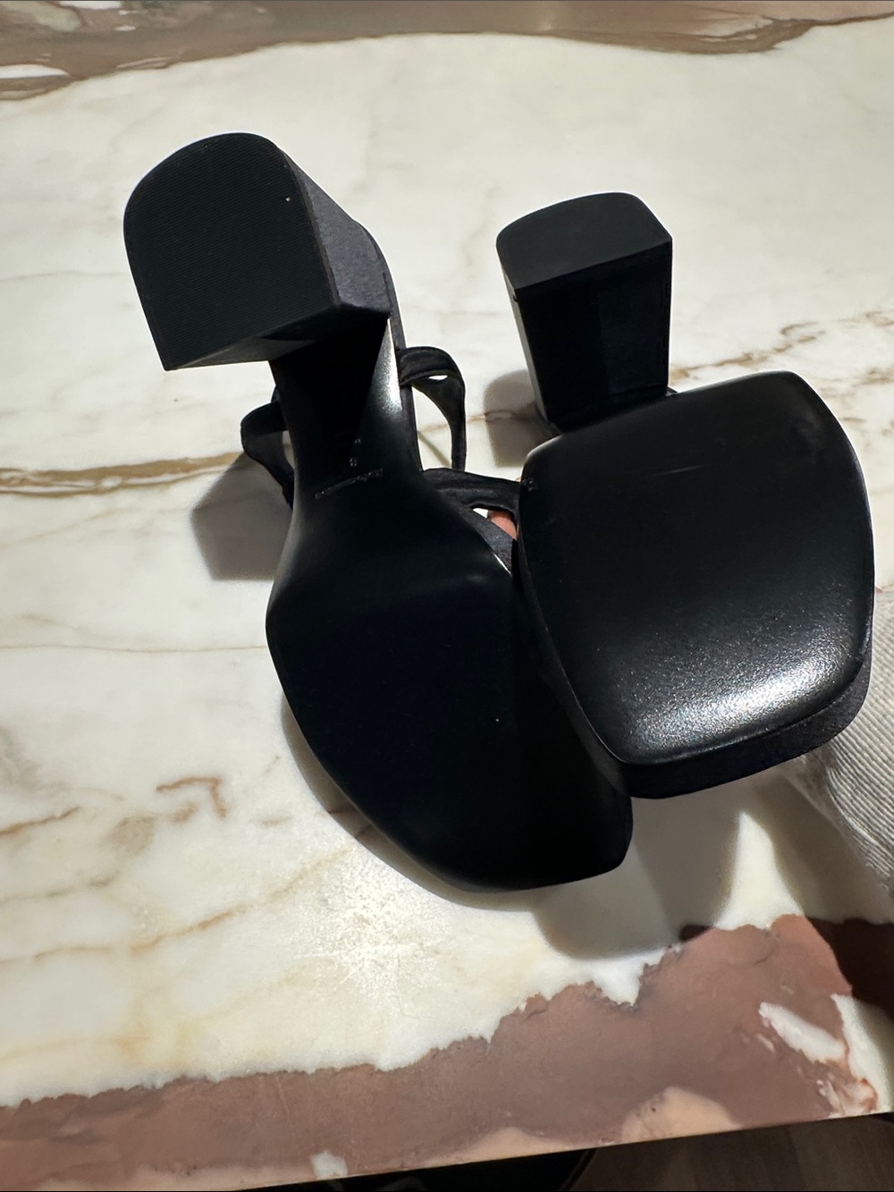 Reformation Black Knotted Satin Block Heel Sandals - Picture 6 of 6